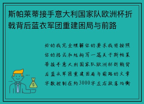 斯帕莱蒂接手意大利国家队欧洲杯折戟背后蓝衣军团重建困局与前路